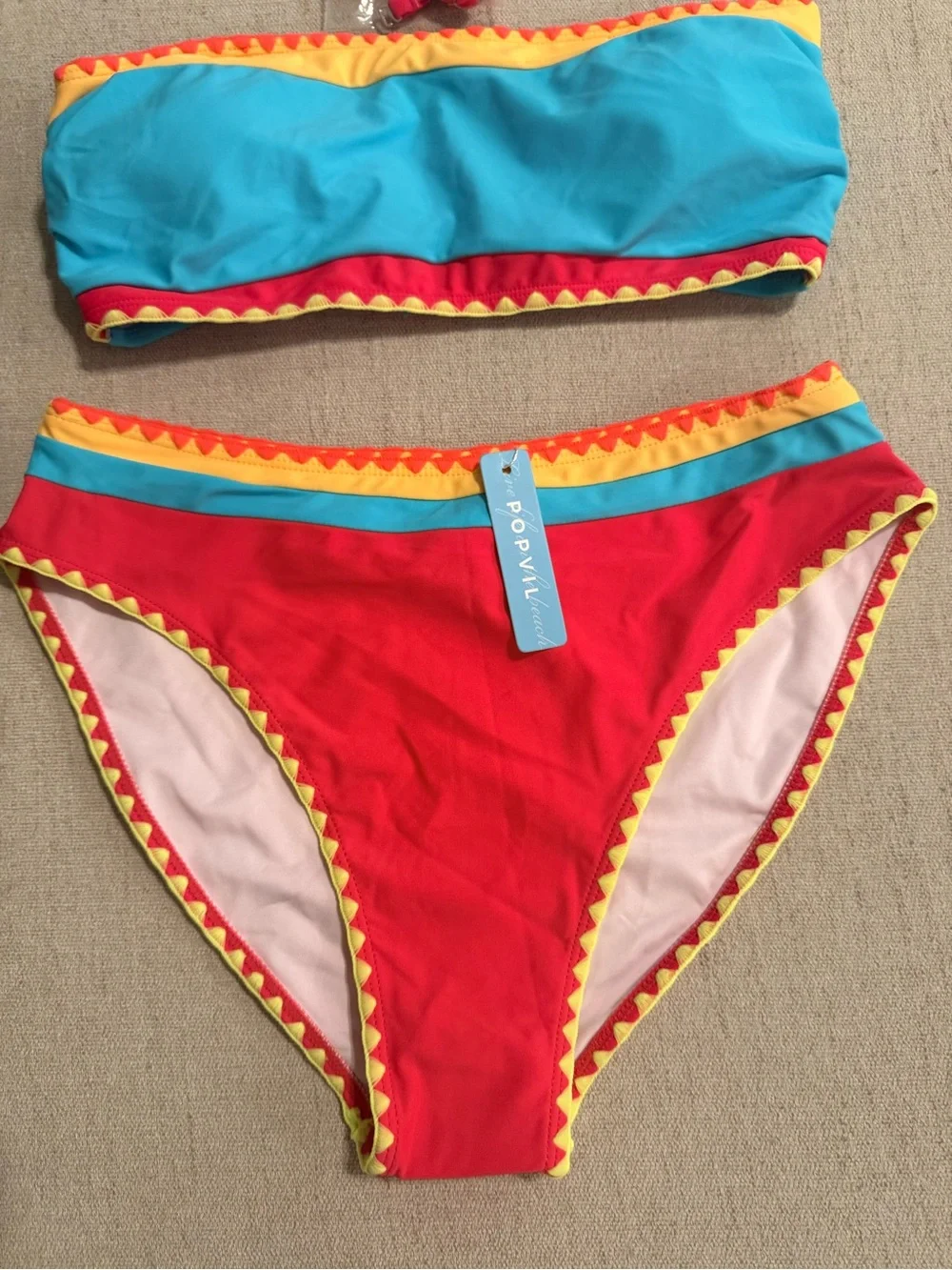 Girls' Colorblock Bandeau Bikini Set in Blue, Red & Yellow